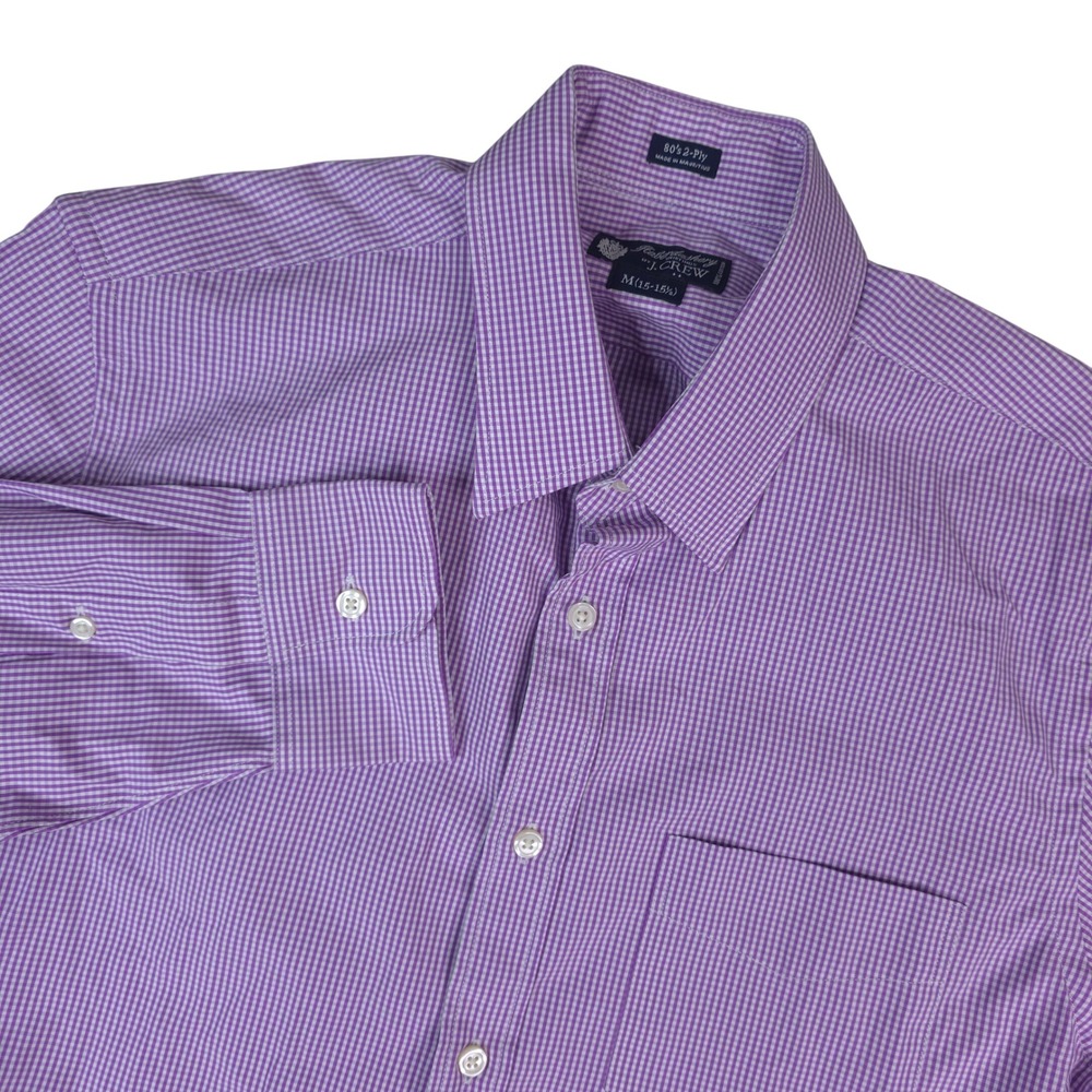 J. Crew Haberdashery Button Down Mens M 15-15.5 Purple White Gingham 80s 2-Ply
